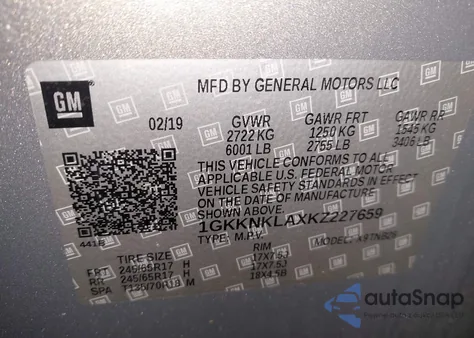 2019 GMC Acadia Sle-1 from USA, damaged, VIN 1GKKNKLAXKZ227659